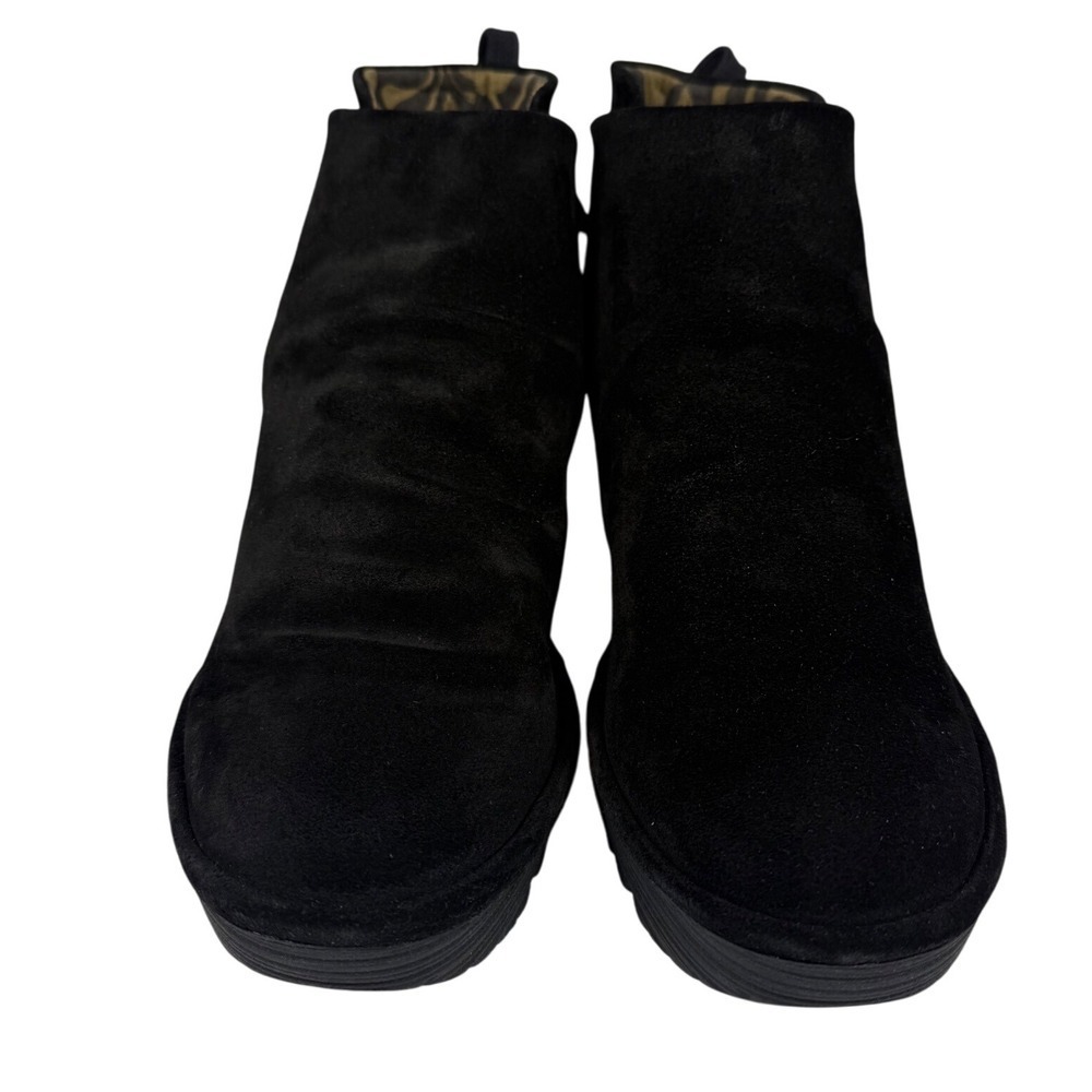 NEW FLY London Womens Yebi Wedge Boot, Suede Ankle Booties BLACK EU 41/US 10-10t